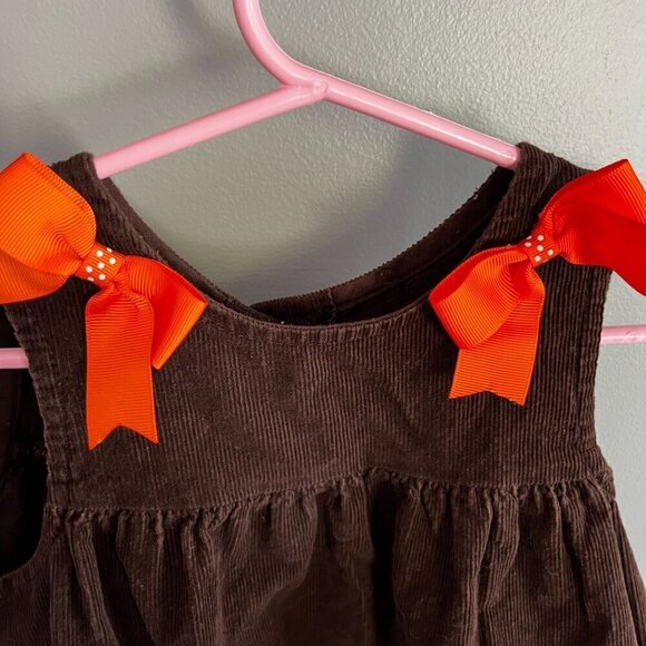 Thanksgiving Turkey Dress Baby Girl Dress ?Vintage Size 2T Bows Brown & Orange - Picture 4 of 8